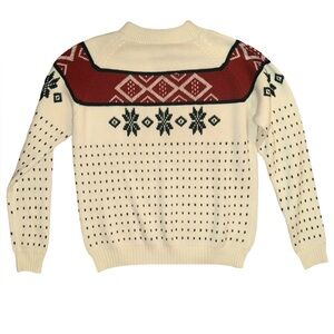VTG 80s JCPenny Cream green/ Burgundy Geometric Snowflake Knit winter sweater XL